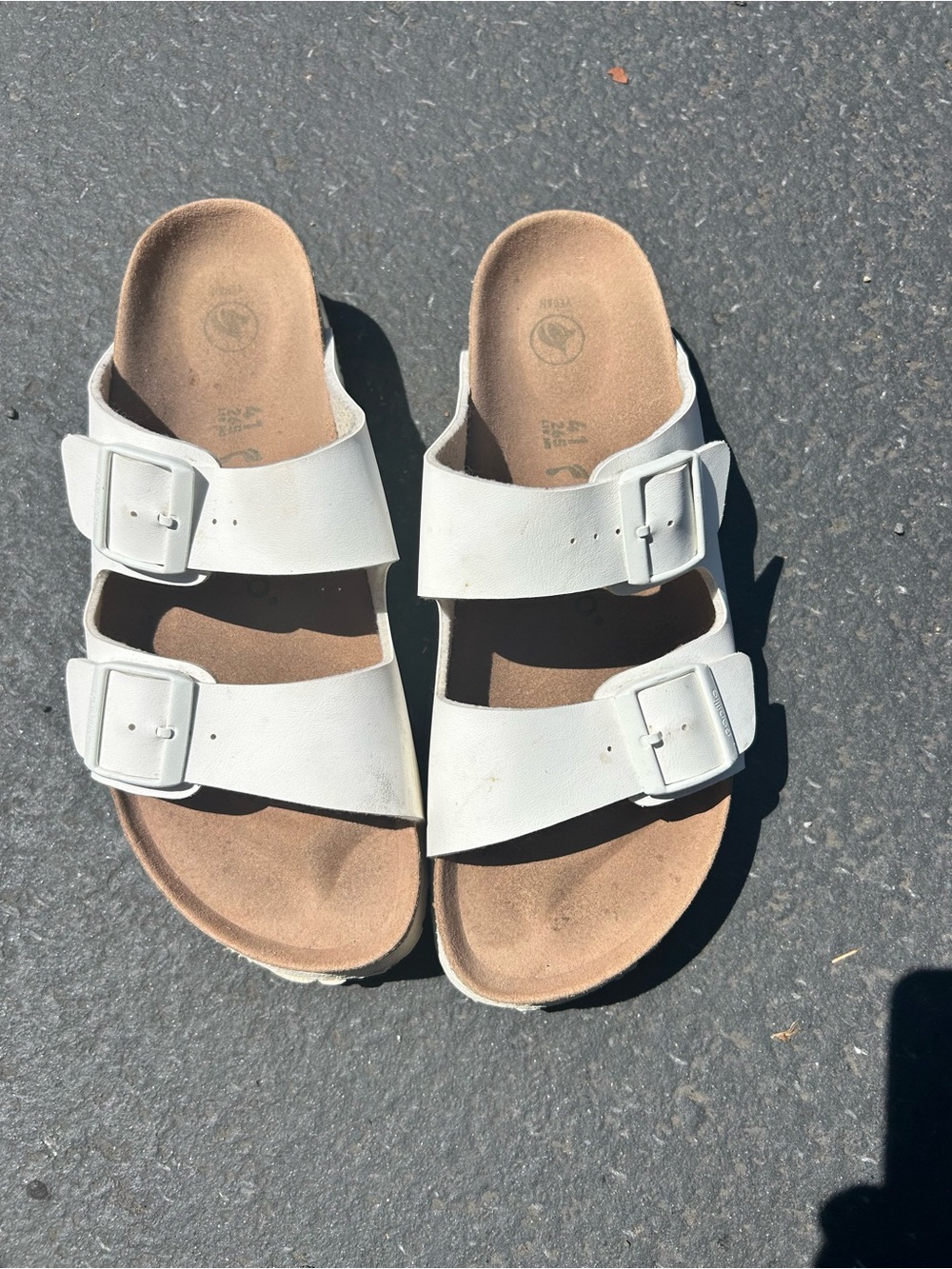 Birkenstock White Two-Strap Adjustable Slide Sandals thicker soles 41